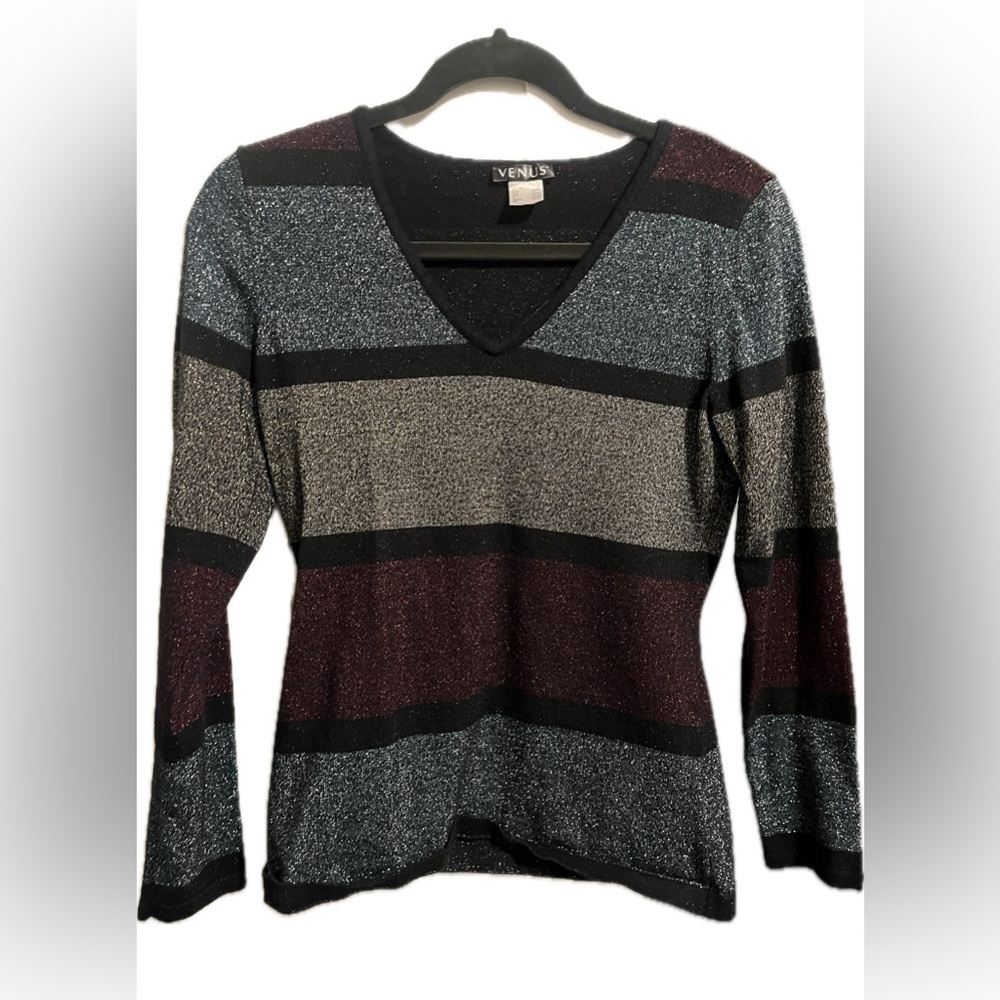 VENUS Shimmer Black and Silver Colorful Sweater. Size Medium.